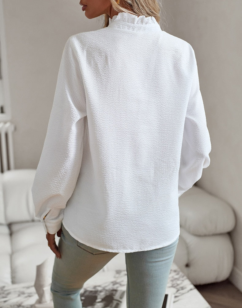 Aurora - Blouse met Ruffle en Lange Mouwen
