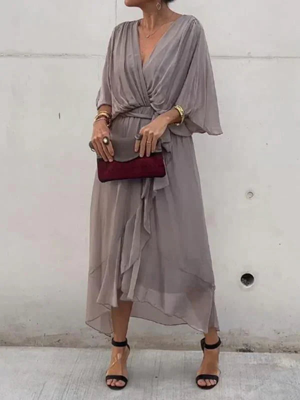 Monica | Silk Mousseline V-Neck Dress