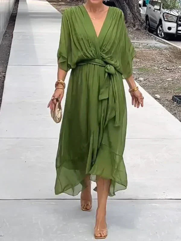 Monica | Silk Mousseline V-Neck Dress