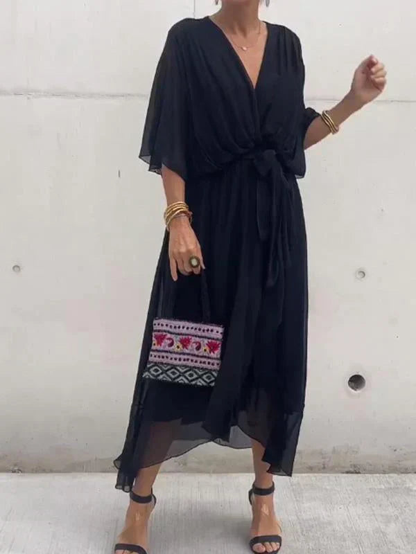 Monica | Silk Mousseline V-Neck Dress