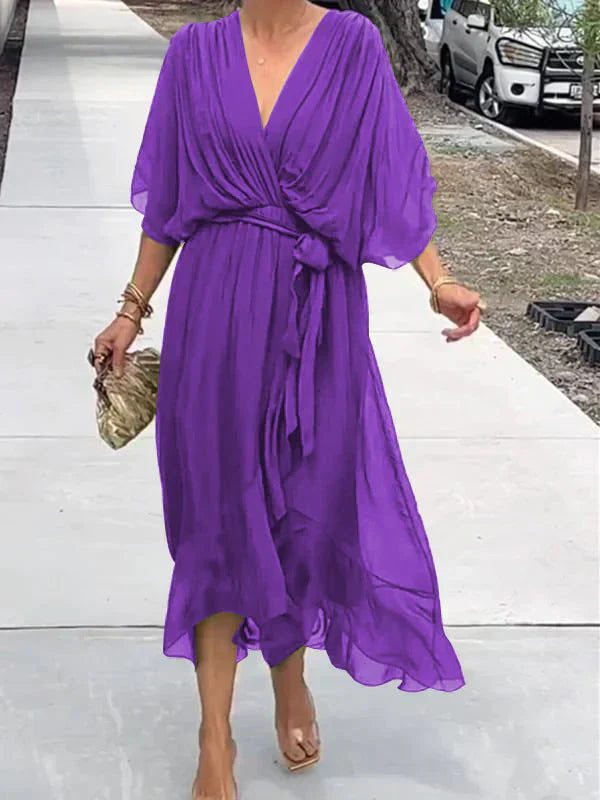 Monica | Silk Mousseline V-Neck Dress
