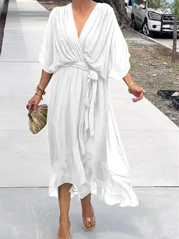 Monica | Silk Mousseline V-Neck Dress