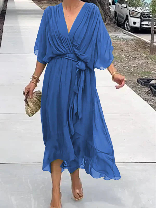 Monica | Silk Mousseline V-Neck Dress