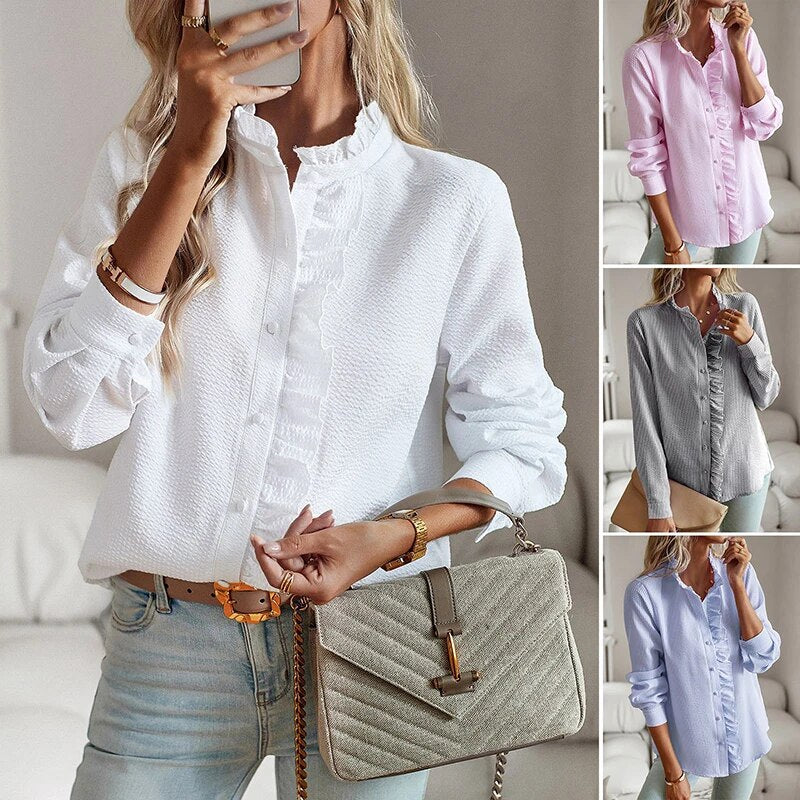 Aurora - Blouse met Ruffle en Lange Mouwen
