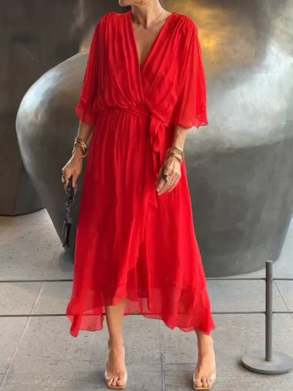 Monica | Silk Mousseline V-Neck Dress