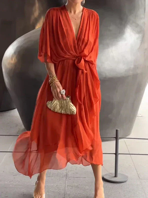 Monica | Silk Mousseline V-Neck Dress