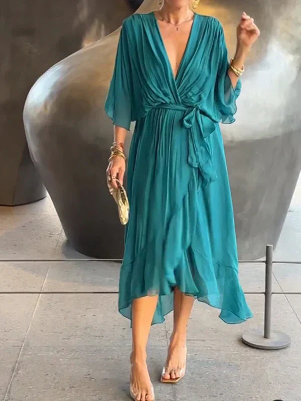 Monica | Silk Mousseline V-Neck Dress